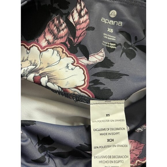 Apana XS NWt Floral Activewear Leggings Gray Yoga Gym Extended Waistband Cropped - Picture 10 of 10